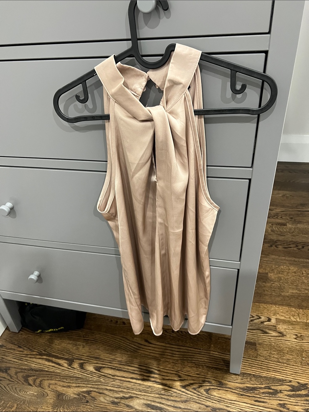 satin tank with twist neck design as is